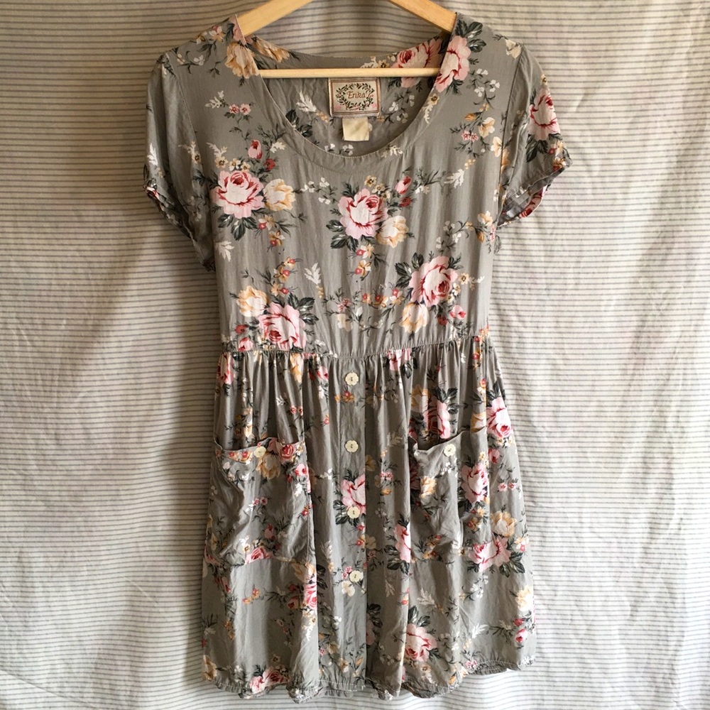 Vintage Erika Floral Babydoll Dress with Ties Size S